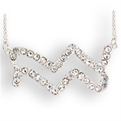 SNK09 - Silver Brass Chain Pendant with Top Grade Crystal  in Clear-0