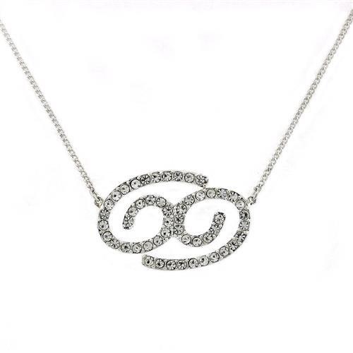 SNK12 - Silver Brass Chain Pendant with Top Grade Crystal  in Clear-0