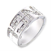 SR35 - Matte Silver Brass Ring with Top Grade Crystal  in Clear-0