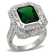 SS002 - Silver 925 Sterling Silver Ring with Synthetic Synthetic Glass in Emerald-0