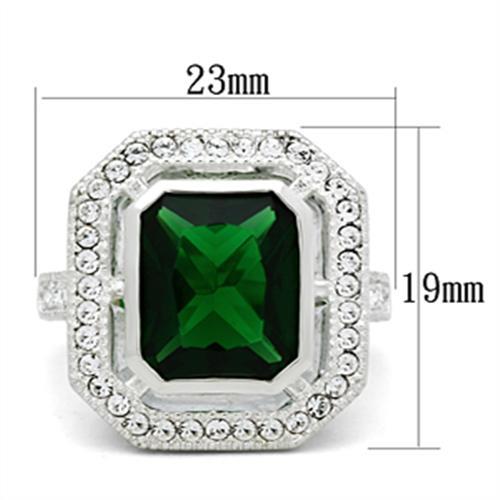SS002 - Silver 925 Sterling Silver Ring with Synthetic Synthetic Glass in Emerald-1