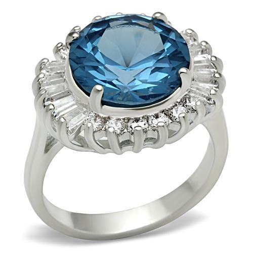SS003 - Silver 925 Sterling Silver Ring with Synthetic Spinel in London Blue-0