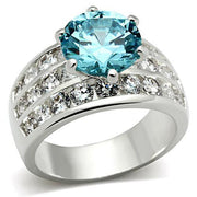 SS010 - Silver 925 Sterling Silver Ring with AAA Grade CZ  in Sea Blue-0