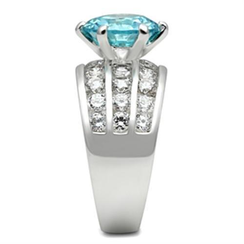 SS010 - Silver 925 Sterling Silver Ring with AAA Grade CZ  in Sea Blue-3