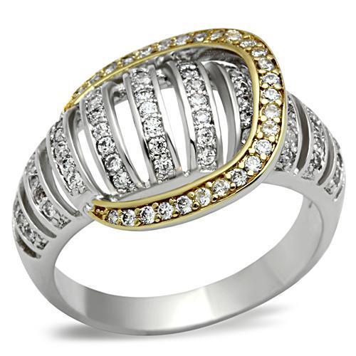 SS015 - Gold+Rhodium 925 Sterling Silver Ring with AAA Grade CZ  in Clear-0