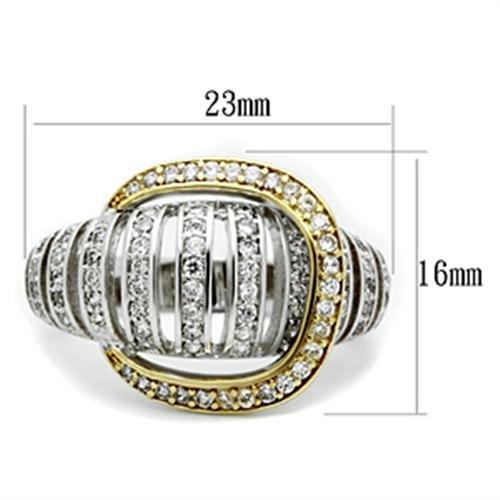 SS015 - Gold+Rhodium 925 Sterling Silver Ring with AAA Grade CZ  in Clear-1