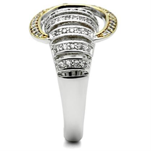 SS015 - Gold+Rhodium 925 Sterling Silver Ring with AAA Grade CZ  in Clear-3