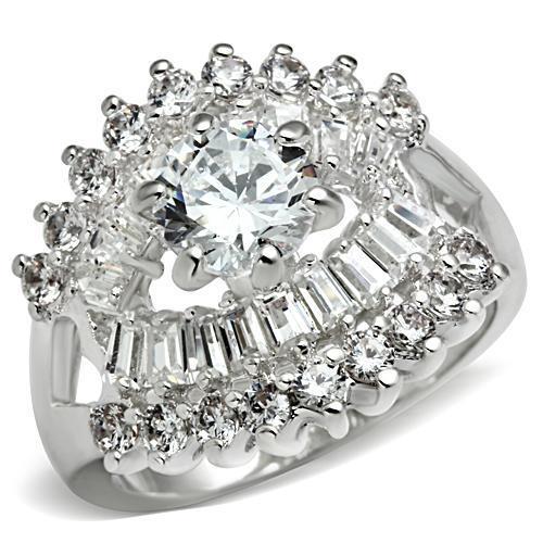 SS017 - Silver 925 Sterling Silver Ring with AAA Grade CZ  in Clear-0