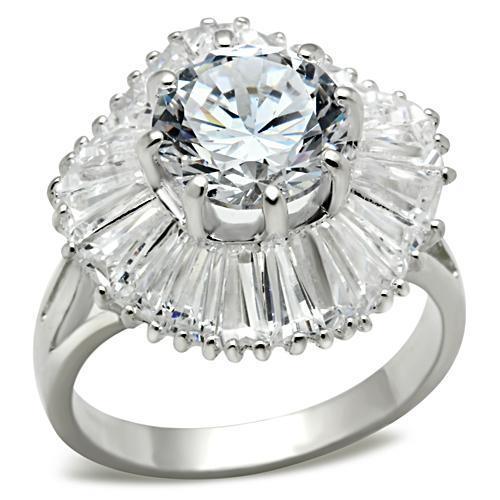 SS020 - Silver 925 Sterling Silver Ring with AAA Grade CZ  in Clear-0