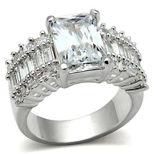 SS023 - Silver 925 Sterling Silver Ring with AAA Grade CZ  in Clear-0