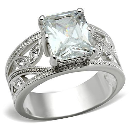 SS024 - Silver 925 Sterling Silver Ring with AAA Grade CZ  in Clear-0