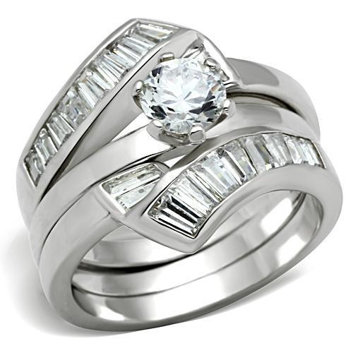 SS025 - Silver 925 Sterling Silver Ring with AAA Grade CZ  in Clear-0