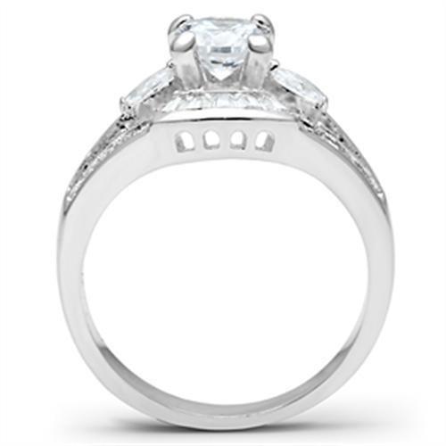 SS030 - Silver 925 Sterling Silver Ring with AAA Grade CZ  in Clear-2