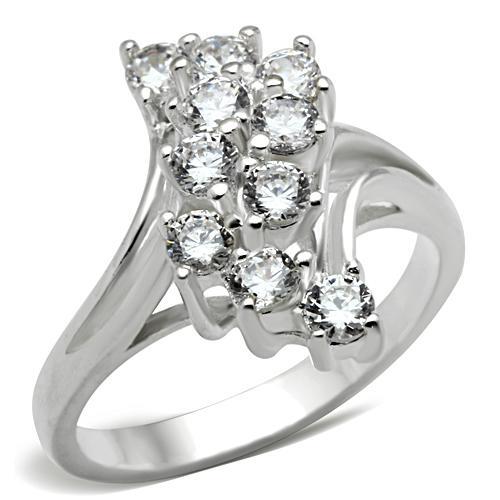 SS033 - Silver 925 Sterling Silver Ring with AAA Grade CZ  in Clear-0