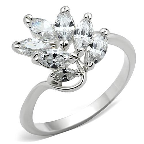 SS034 - Silver 925 Sterling Silver Ring with AAA Grade CZ  in Clear-0