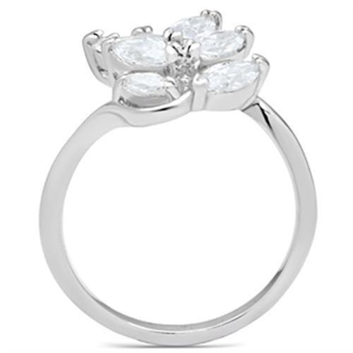 SS034 - Silver 925 Sterling Silver Ring with AAA Grade CZ  in Clear-2