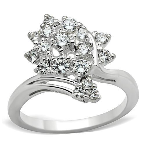 SS036 - Silver 925 Sterling Silver Ring with AAA Grade CZ  in Clear-0