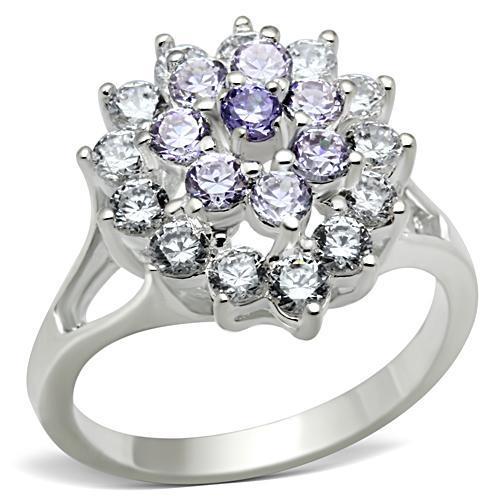 SS037 - Silver 925 Sterling Silver Ring with AAA Grade CZ  in Multi Color-0