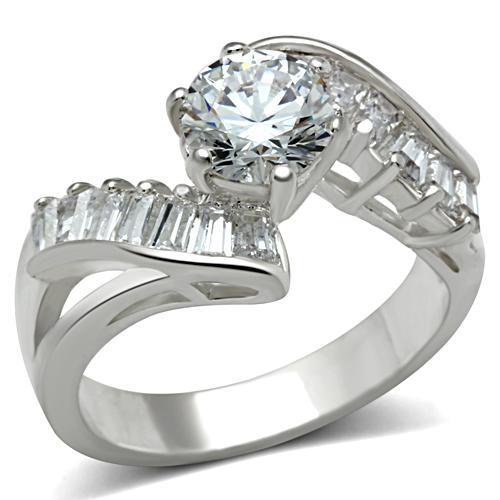 SS043 - Silver 925 Sterling Silver Ring with AAA Grade CZ  in Clear-0