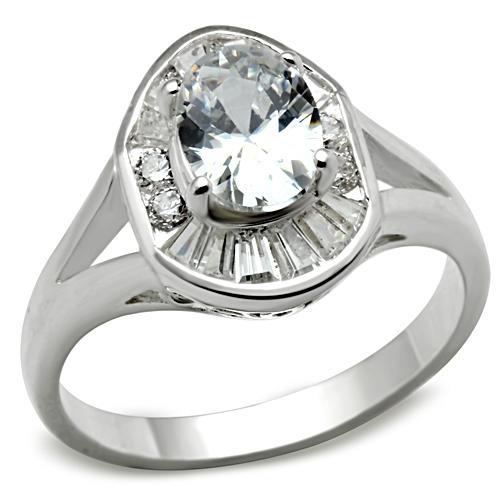 SS046 - Silver 925 Sterling Silver Ring with AAA Grade CZ  in Clear-0