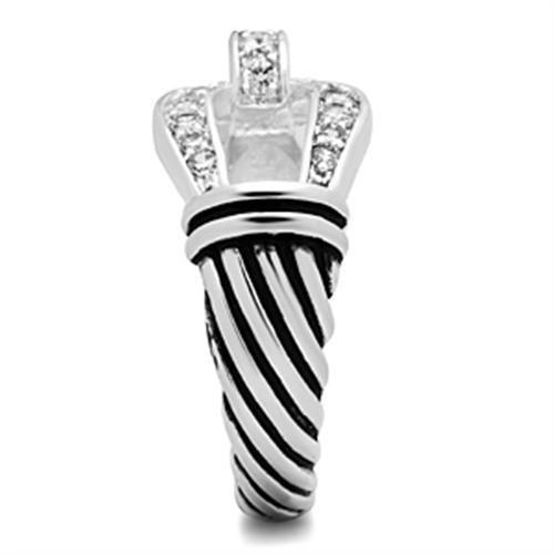 SS050 - Silver 925 Sterling Silver Ring with AAA Grade CZ  in Clear-3