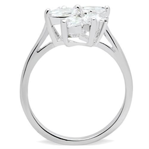 SS055 - Silver 925 Sterling Silver Ring with AAA Grade CZ  in Clear-2