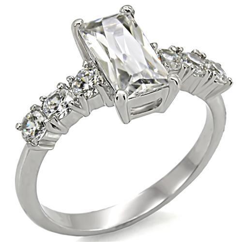 TK002 - High polished (no plating) Stainless Steel Ring with AAA Grade CZ  in Clear-0