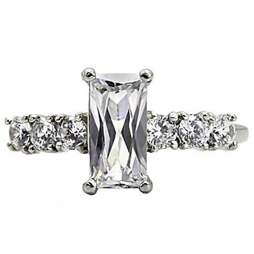 TK002 - High polished (no plating) Stainless Steel Ring with AAA Grade CZ  in Clear-2