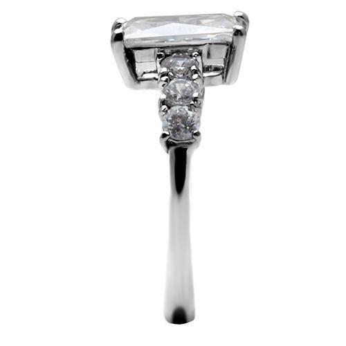 TK002 - High polished (no plating) Stainless Steel Ring with AAA Grade CZ  in Clear-4