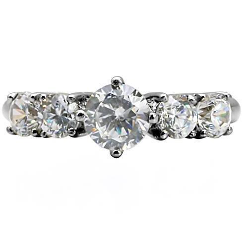 TK003 - High polished (no plating) Stainless Steel Ring with AAA Grade CZ  in Clear-2
