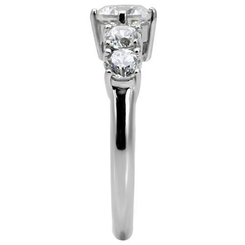 TK003 - High polished (no plating) Stainless Steel Ring with AAA Grade CZ  in Clear-4