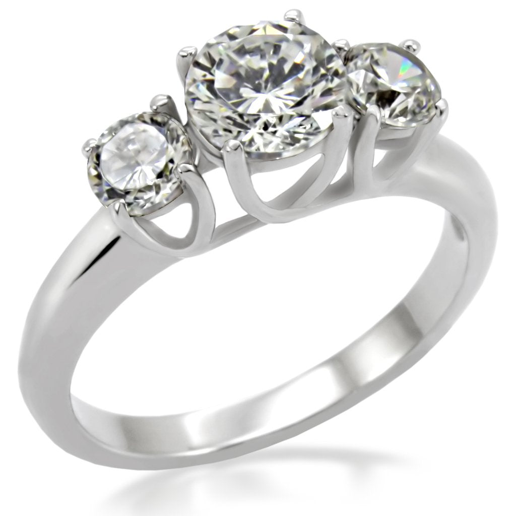 TK004 - High polished (no plating) Stainless Steel Ring with AAA Grade CZ  in Clear-0