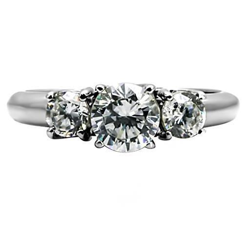 TK004 - High polished (no plating) Stainless Steel Ring with AAA Grade CZ  in Clear-2