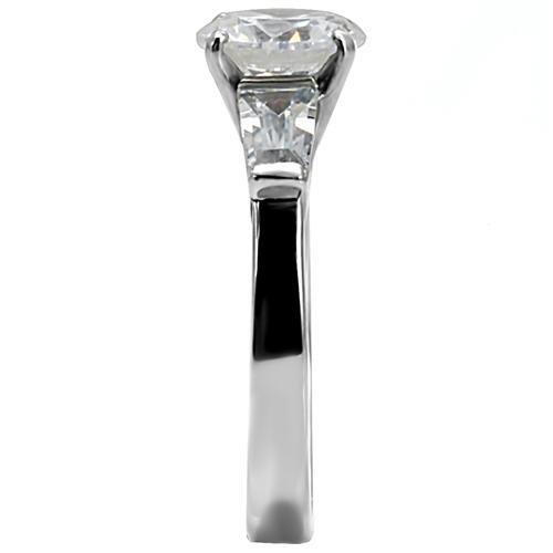 TK005 - High polished (no plating) Stainless Steel Ring with AAA Grade CZ  in Clear-4