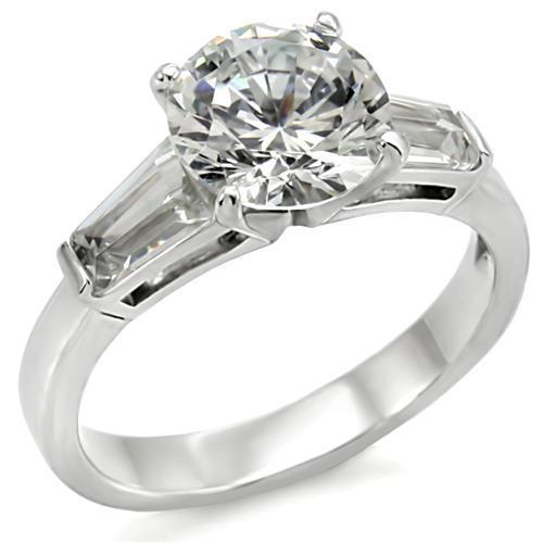 TK005 - High polished (no plating) Stainless Steel Ring with AAA Grade CZ  in Clear-0