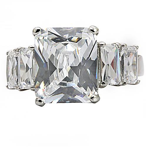 TK007 - High polished (no plating) Stainless Steel Ring with AAA Grade CZ  in Clear-2