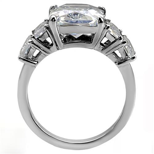 TK007 - High polished (no plating) Stainless Steel Ring with AAA Grade CZ  in Clear-3