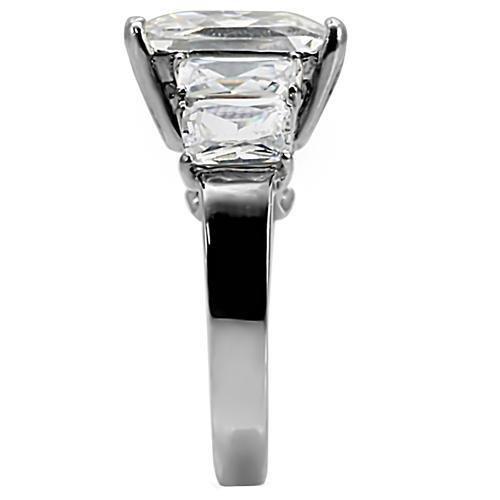 TK007 - High polished (no plating) Stainless Steel Ring with AAA Grade CZ  in Clear-4