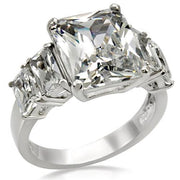 TK007 - High polished (no plating) Stainless Steel Ring with AAA Grade CZ  in Clear-0