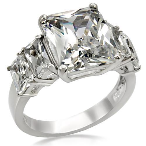 TK007 - High polished (no plating) Stainless Steel Ring with AAA Grade CZ  in Clear-0
