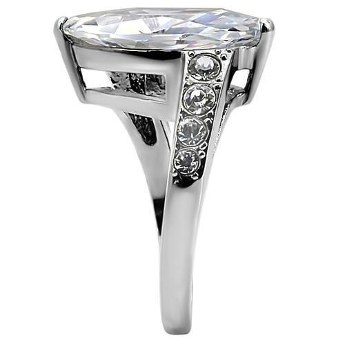 TK008 - High polished (no plating) Stainless Steel Ring with AAA Grade CZ  in Clear-4