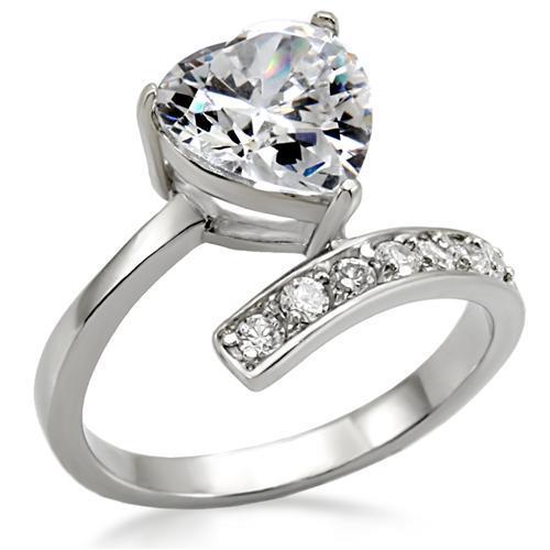 TK009 - High-Polished Stainless Steel Ring with AAA Grade CZ  in Clear-0