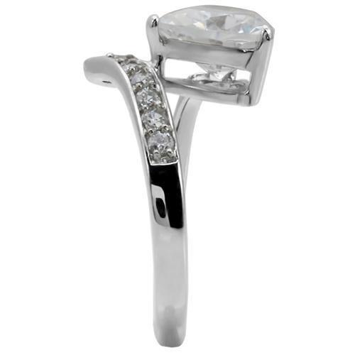 TK009 - High-Polished Stainless Steel Ring with AAA Grade CZ  in Clear-4
