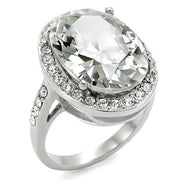 TK010- High polished (no plating) Stainless Steel Ring with AAA Grade CZ  in Clear-0
