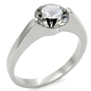 TK012 - High polished (no plating) Stainless Steel Ring with AAA Grade CZ  in Clear-0
