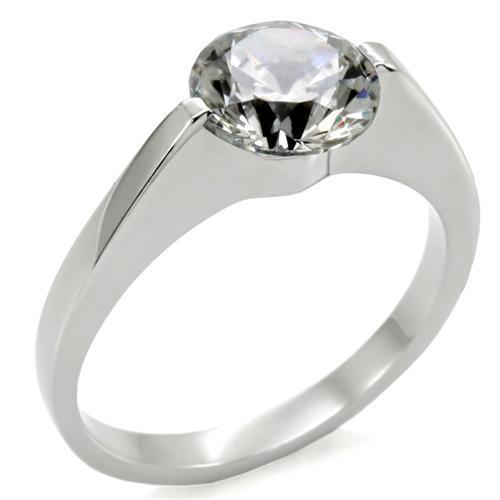 TK012 - High polished (no plating) Stainless Steel Ring with AAA Grade CZ  in Clear-0
