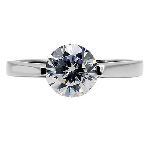 TK012 - High polished (no plating) Stainless Steel Ring with AAA Grade CZ  in Clear-2