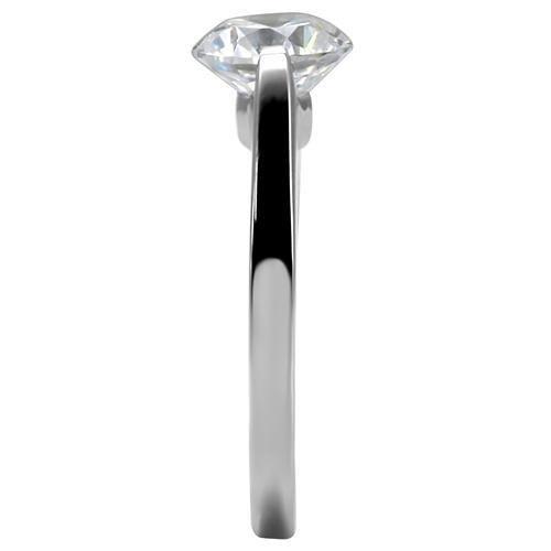 TK012 - High polished (no plating) Stainless Steel Ring with AAA Grade CZ  in Clear-4