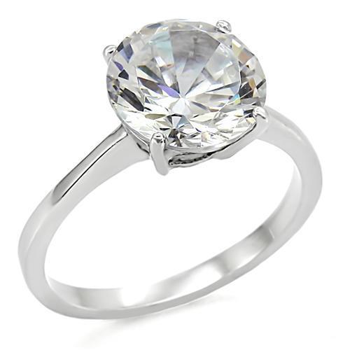 LOTK013 - High polished (no plating) Stainless Steel Ring with AAA Grade CZ  in Clear-9mm-0