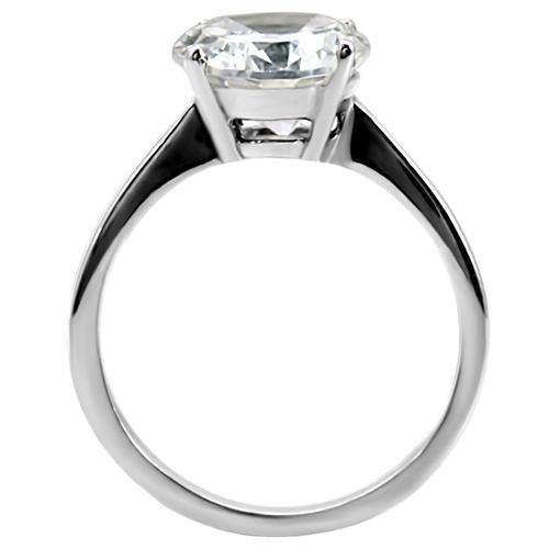 TK013 - High polished (no plating) Stainless Steel Ring with AAA Grade CZ  in Clear-3